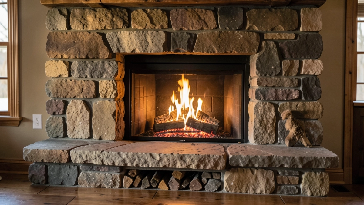 Obudowa kominka z kamienia polnego