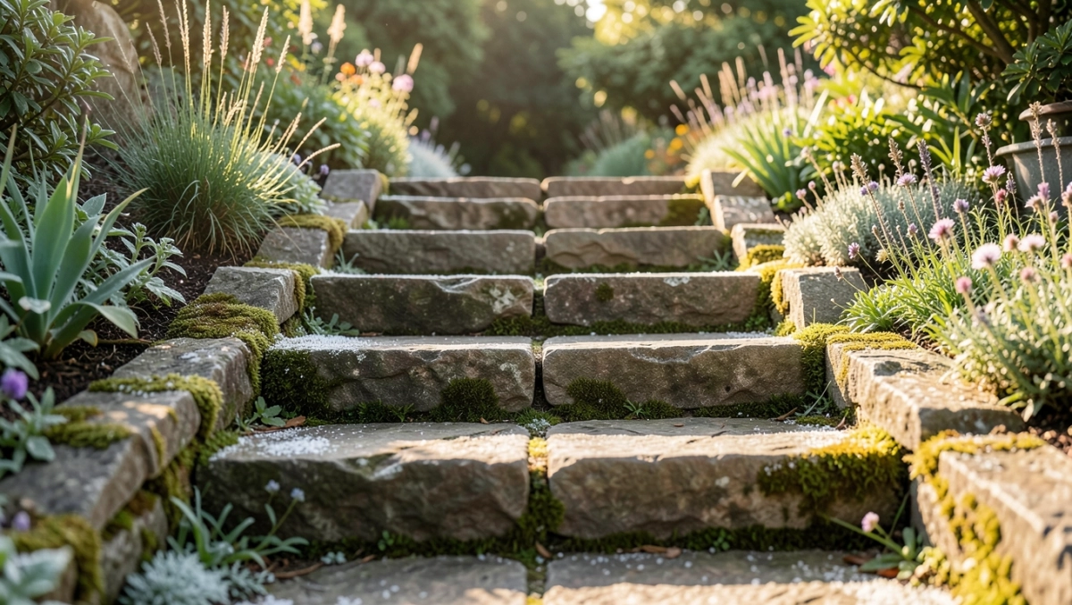 Schody zewnętrzne z kamienia łupanego