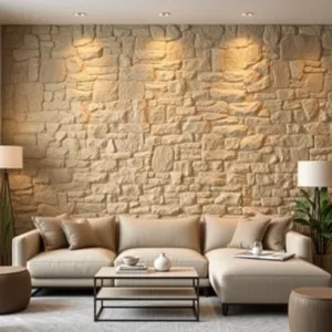 Kamień Na Ścianie W Salonie