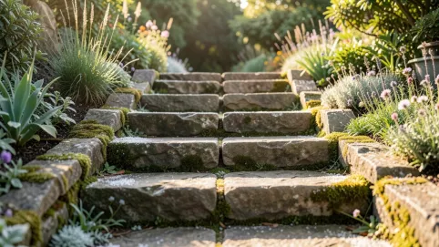 Schody zewnętrzne z kamienia łupanego
